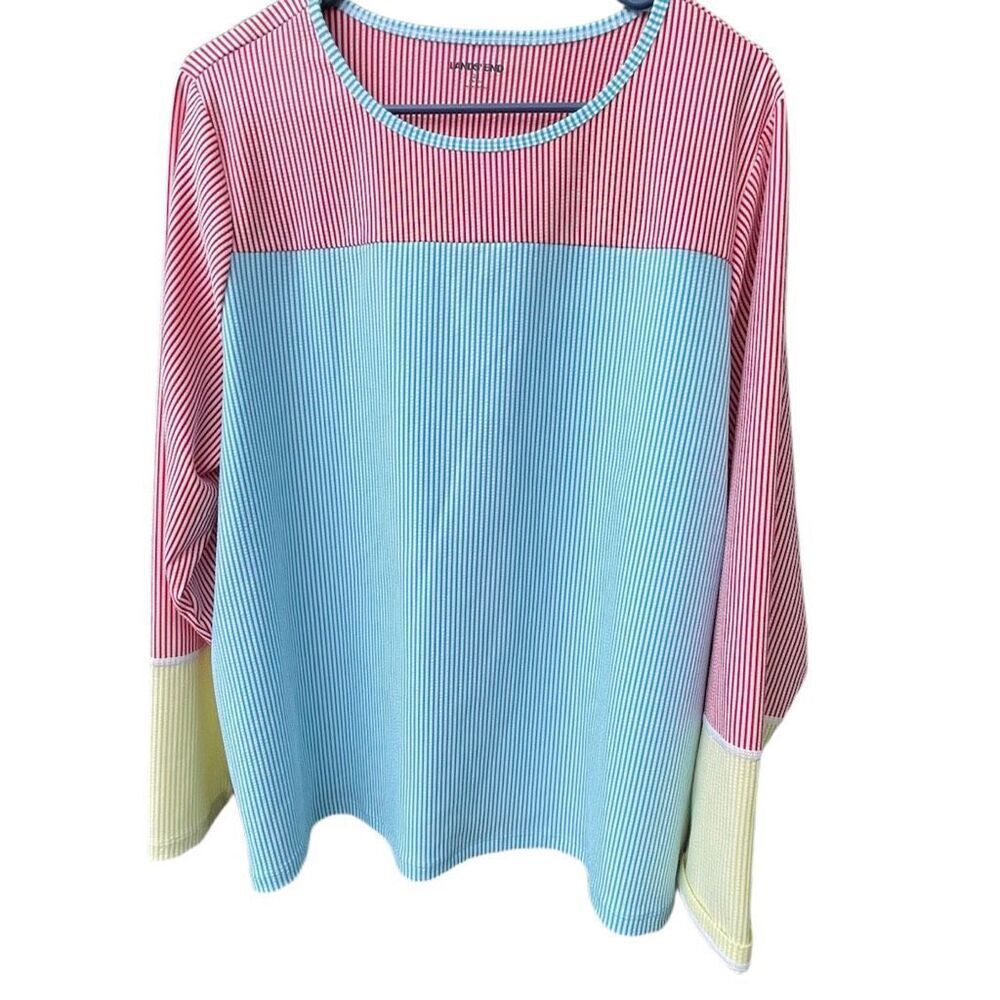 Lands’ End size 2X striped color block seersucker relaxed fit top.